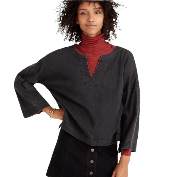 Madewell Tops - Madewell Denim Side-Lace Top in Sloan Black Size Large
